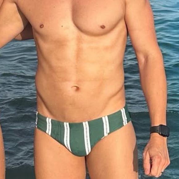 RUDE Forest Green Swim Briefs with White Stripes - Picture 4 of 4